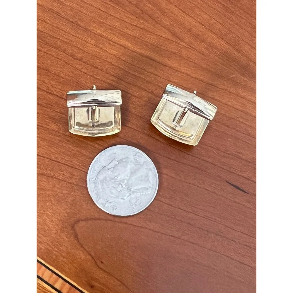 Vintage Mens Gold Tone Rectangular Striped Brown Agate Inlay Toggle Cufflinks